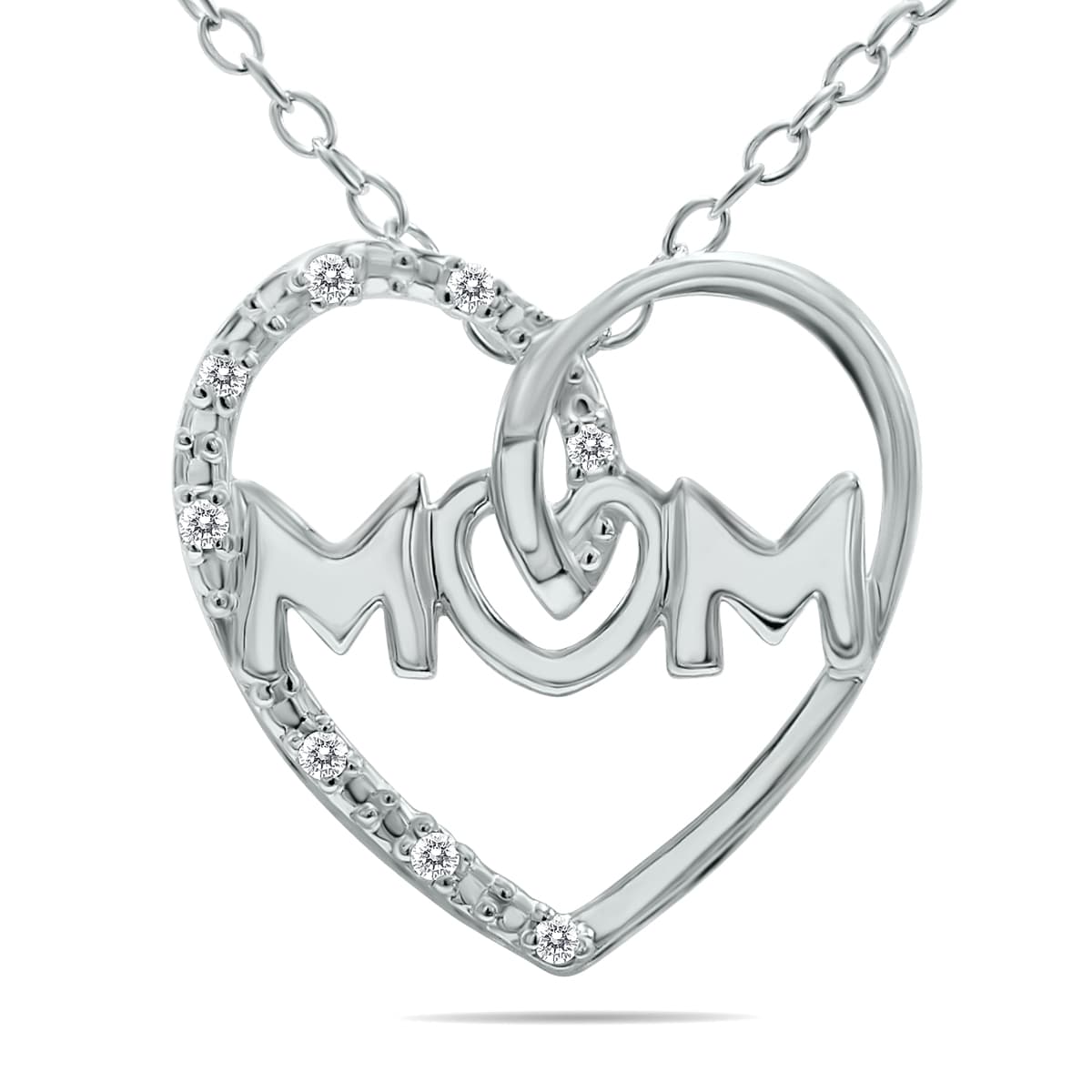 Diamond Accent MOM Heart Necklace in.925 Sterling Silver