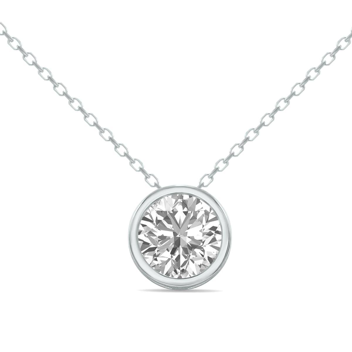 Lab Grown 3/4 Carat Round Solitaire Diamond Bezel Set Pendant in 14K White Gold