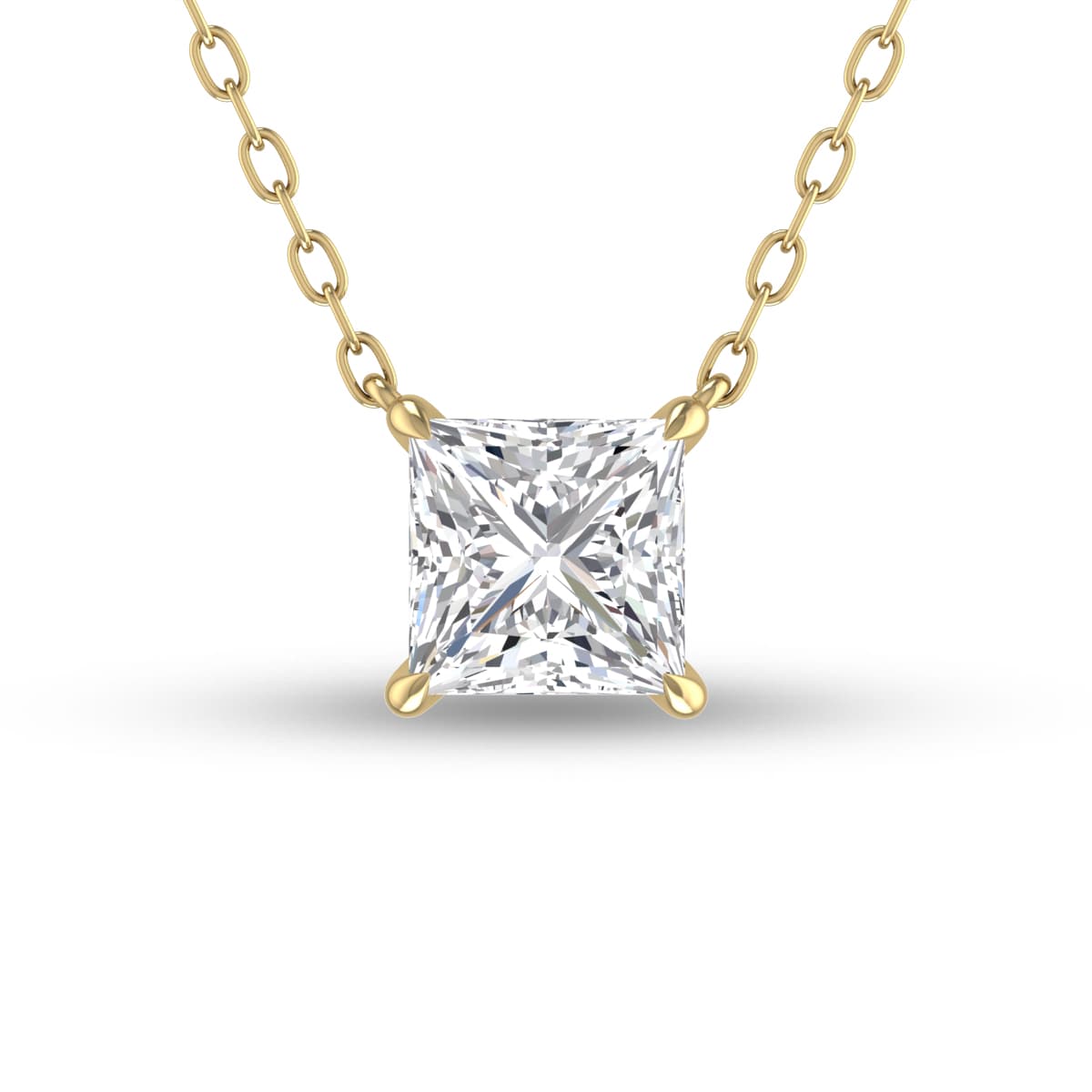 Lab Grown 1/2 Carat Floating Princess Cut Diamond Solitaire Pendant in 14K Yellow Gold