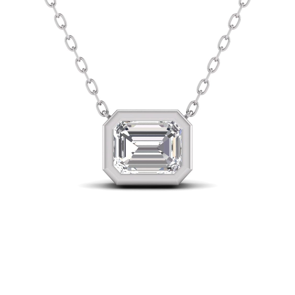 Lab Grown 1/2 Carat Emerald Cut Bezel Set Diamond Solitaire Pendant in 14K White Gold