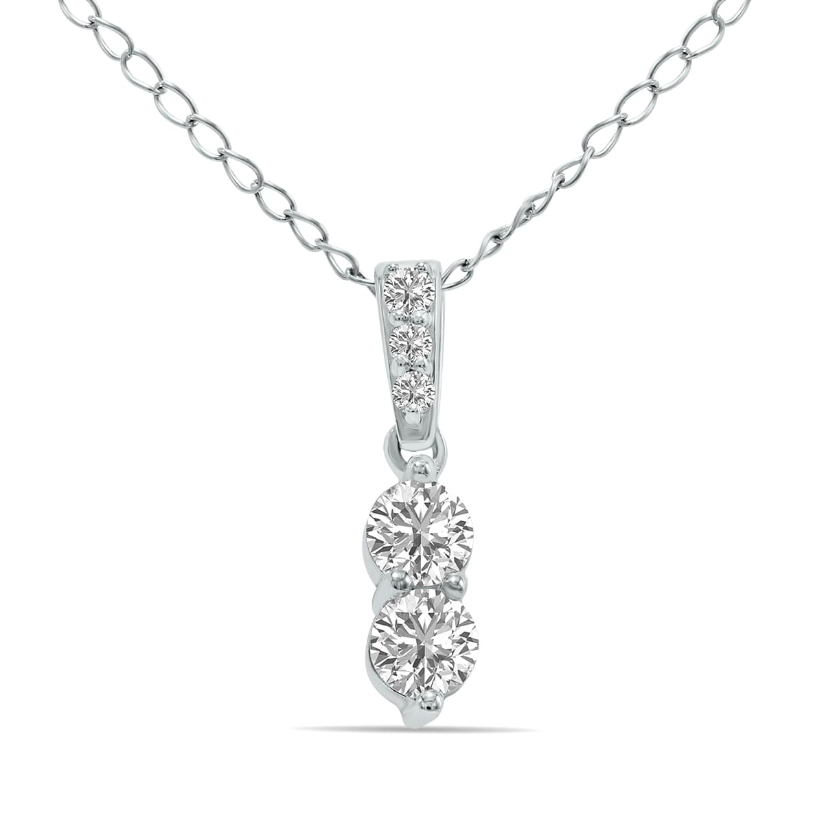 1/4 CTW Two Stone Drop Lab Grown Diamond Pendant in 10K White Gold (F-G Color, VS1- VS2 Clarity)