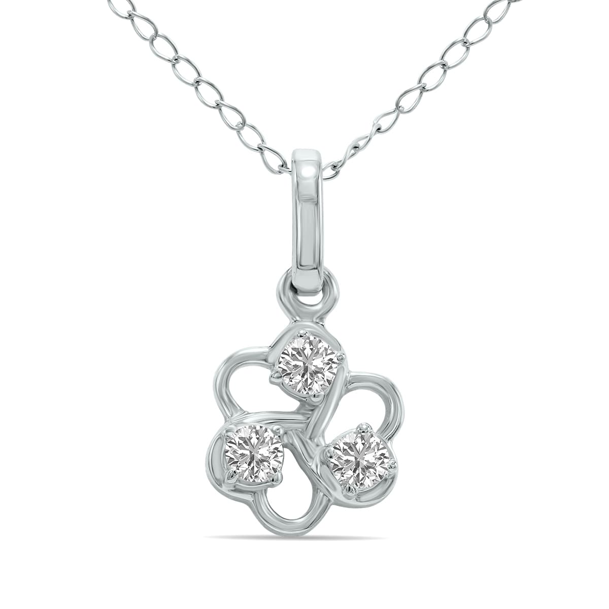 1/7 CTW Three Stone Flower Lab Grown Diamond Pendant in 10K White Gold (F-G Color, VS1- VS2 Clarity)