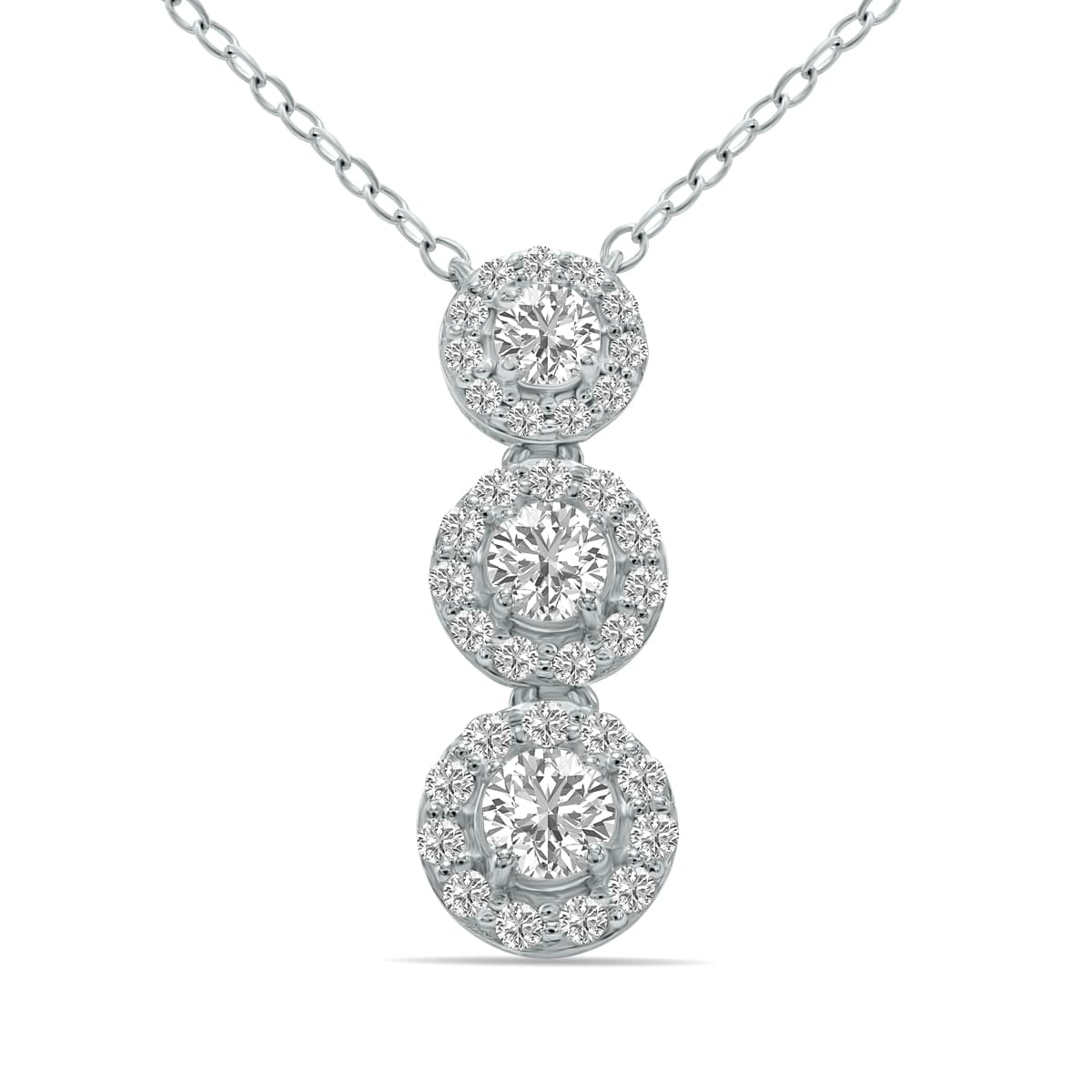 3/4 CTW Three Stone Lab Grown Diamond Pendant in 10K White Gold (F-G Color, VS1- VS2 Clarity)