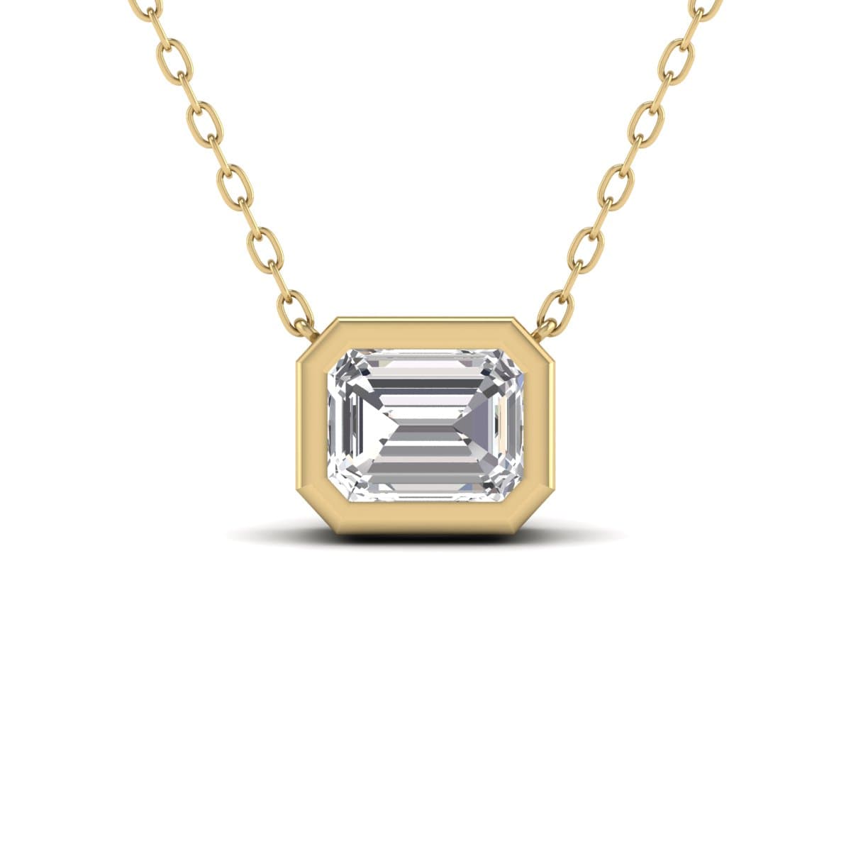 Lab Grown 3/4 Carat Emerald Cut Bezel Set Diamond Solitaire Pendant in 14K Yellow Gold