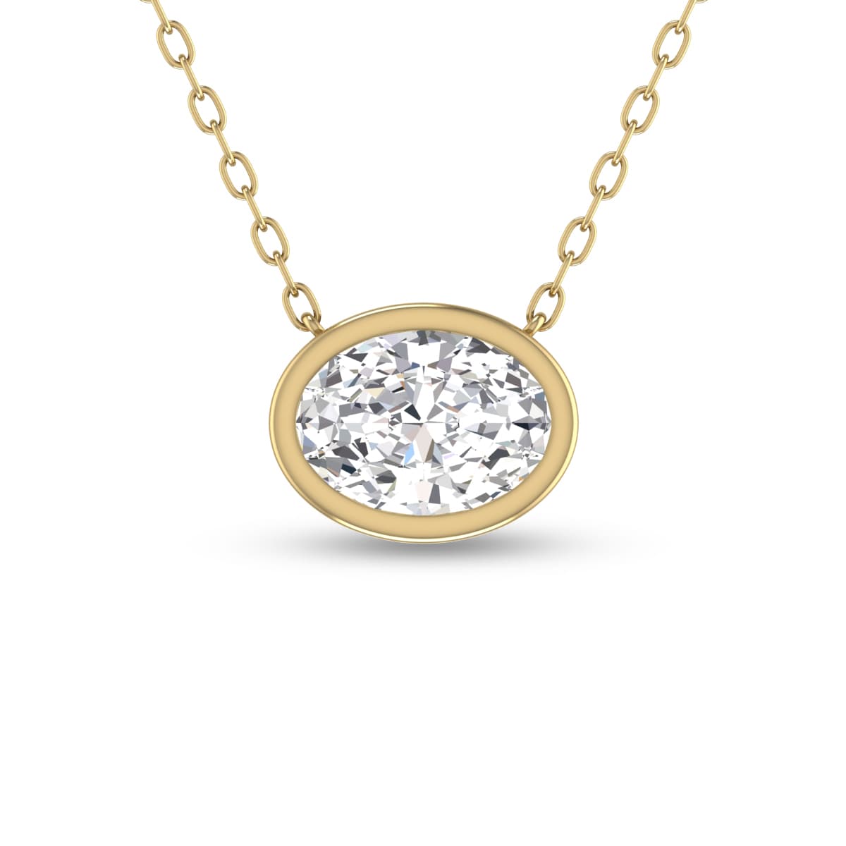 Lab Grown 1/4 Carat Oval Bezel Set Diamond Solitaire Pendant in 14K Yellow Gold