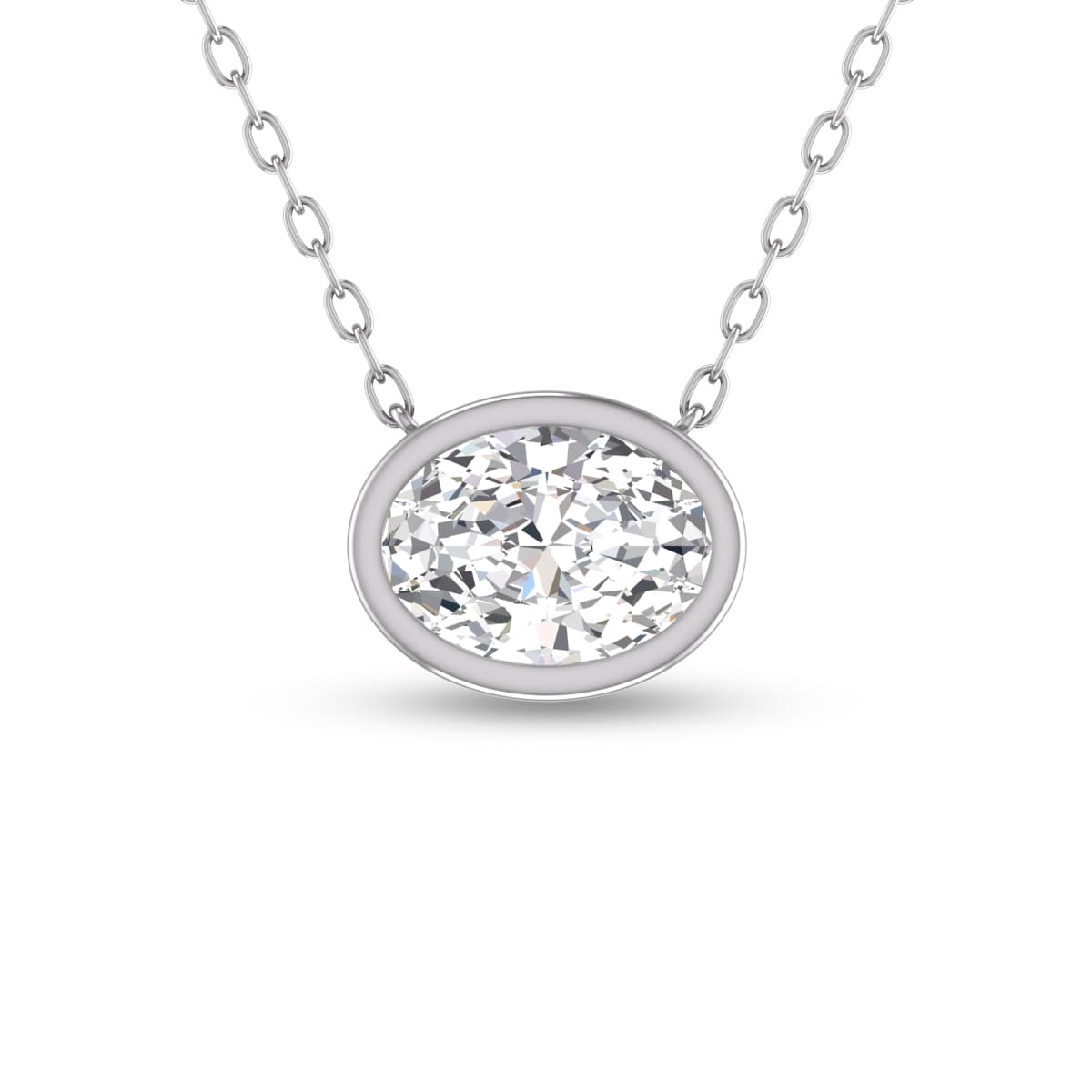 Lab Grown 3/4 Carat Oval Bezel Set Diamond Solitaire Pendant in 14K White Gold