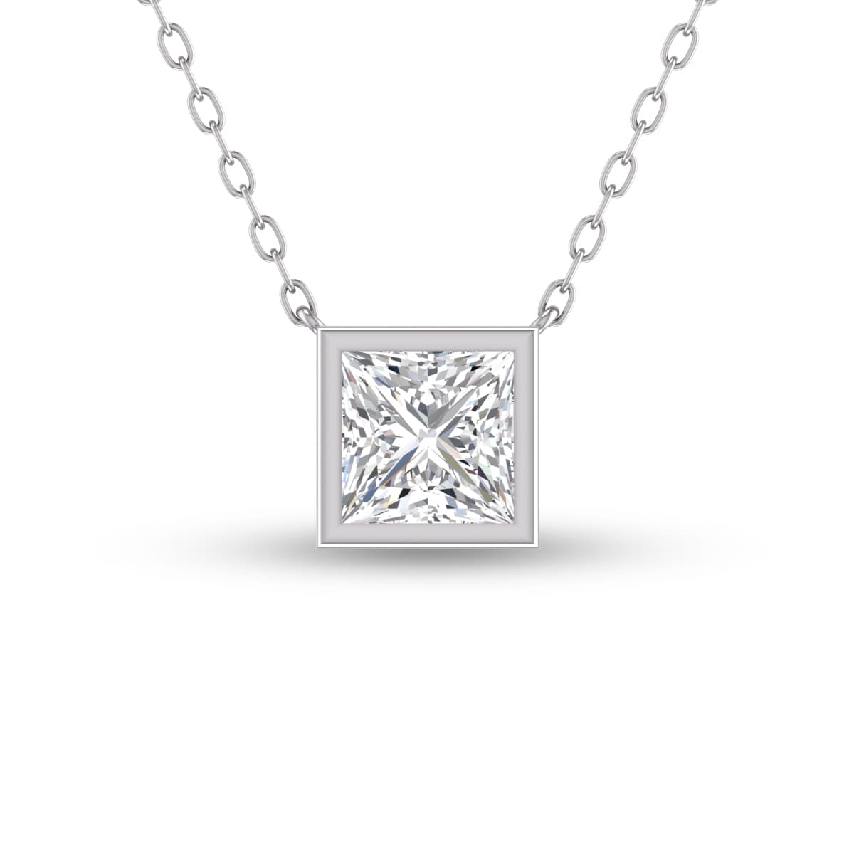 Lab Grown 3/4 Carat Princess Cut Bezel Set Diamond Solitaire Pendant in 14K White Gold