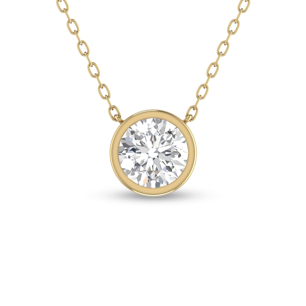 Lab Grown 1/4 Carat Round Bezel Set Diamond Solitaire Pendant in 14K Yellow Gold