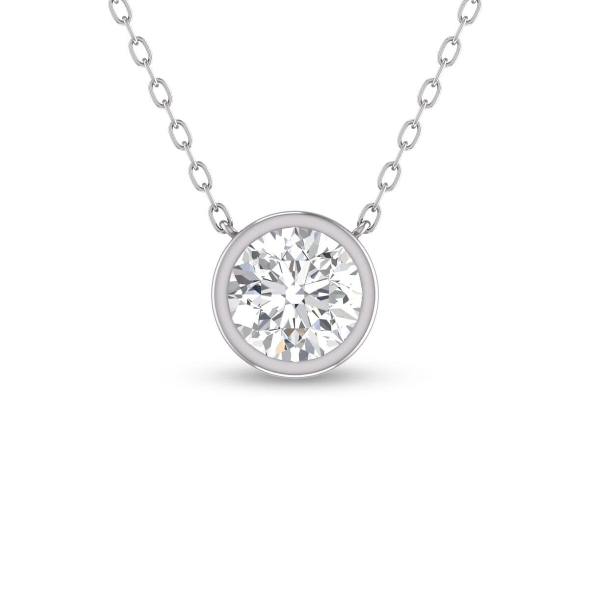 Lab Grown 3/4 Carat Round Bezel Set Diamond Solitaire Pendant in 14K White Gold