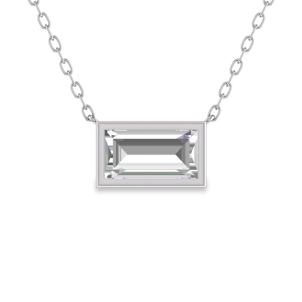 Lab Grown 1/4 Carat Baguette Bezel Set Diamond Solitaire Pendant in 14K White Gold