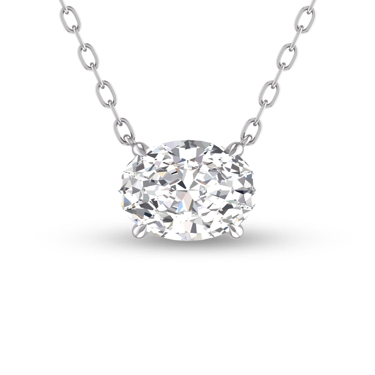 Lab Grown 1 Carat Floating Oval Diamond Solitaire Pendant in 14K White Gold