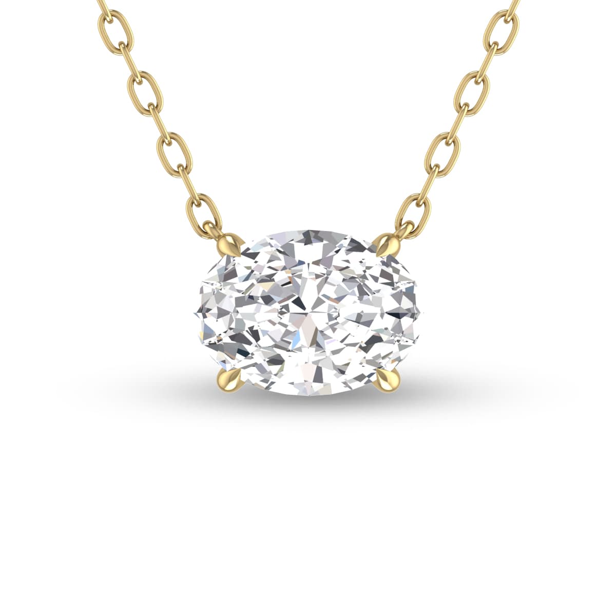 Lab Grown 1 Carat Floating Oval Diamond Solitaire Pendant in 14K Yellow Gold