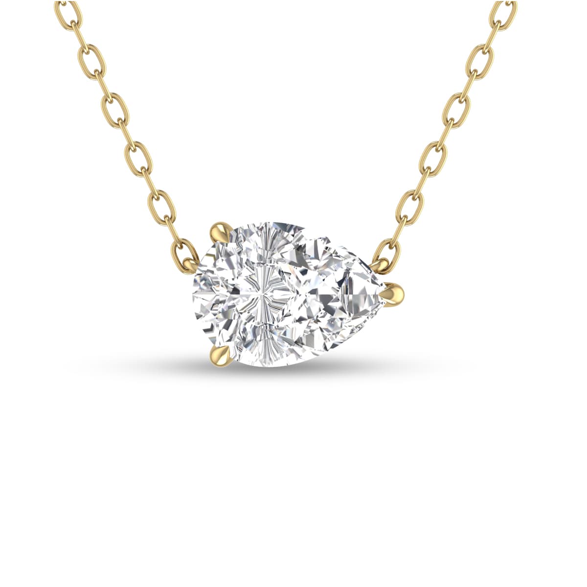 Lab Grown 1 Carat Floating Pear Shaped Diamond Solitaire Pendant in 14K Yellow Gold