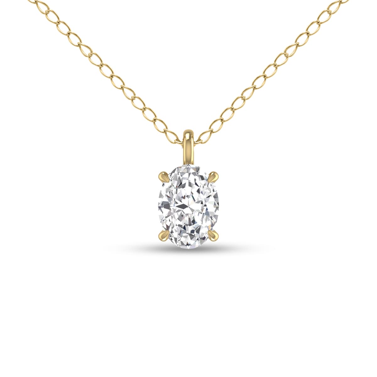 Lab Grown 1/4 Carat Oval Solitaire Diamond Pendant in 14K Yellow Gold