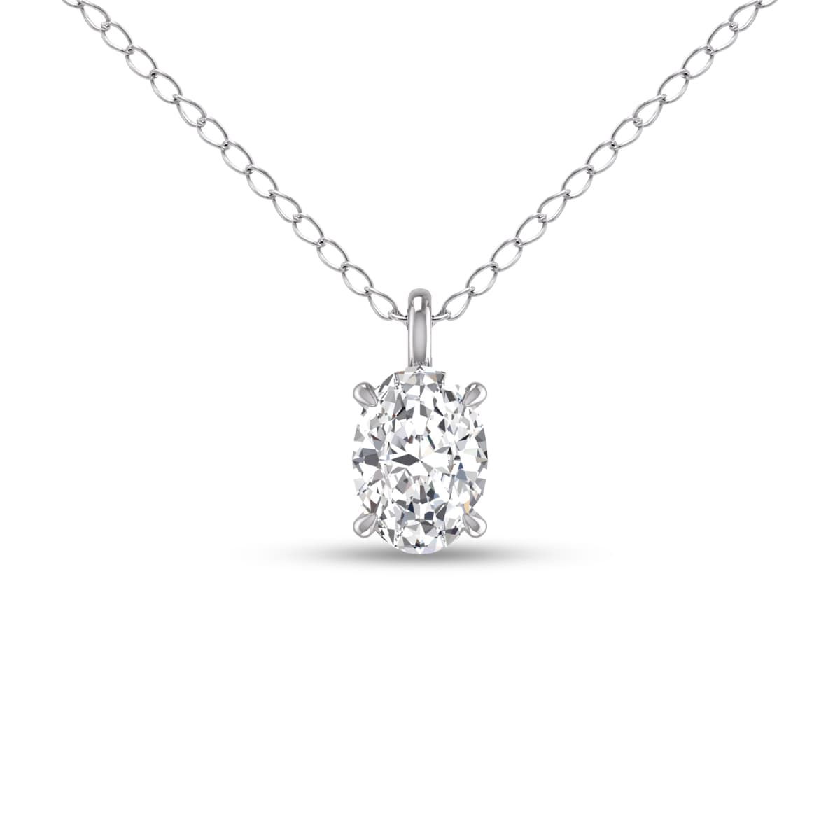 Lab Grown 1 Carat Oval Solitaire Diamond Pendant in 14K White Gold
