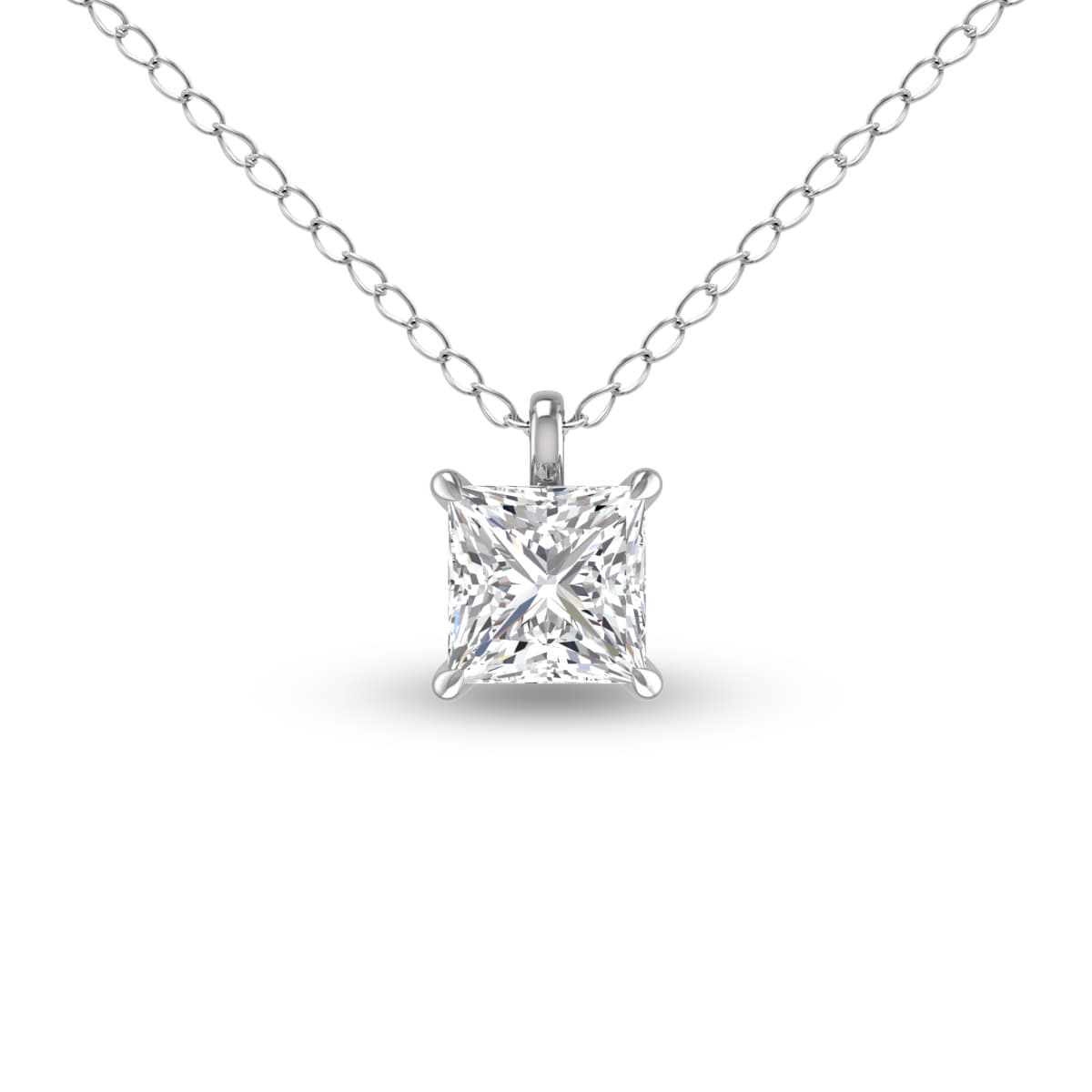 Lab Grown 1 Carat Princess Cut Solitaire Diamond Pendant in 14K White Gold