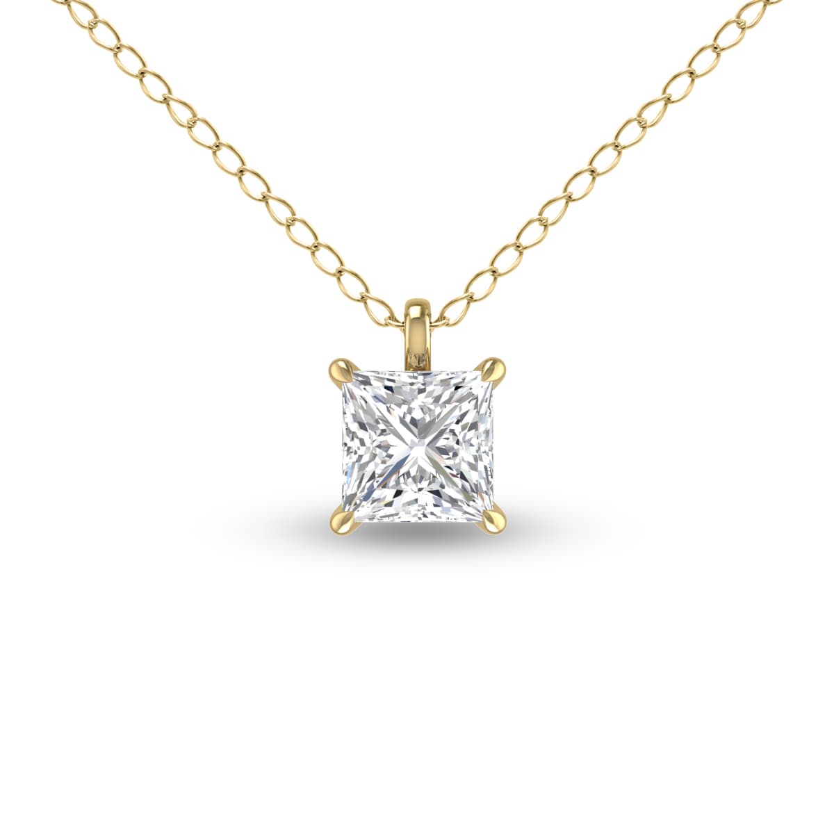 Lab Grown 1 Carat Princess Cut Solitaire Diamond Pendant in 14K Yellow Gold