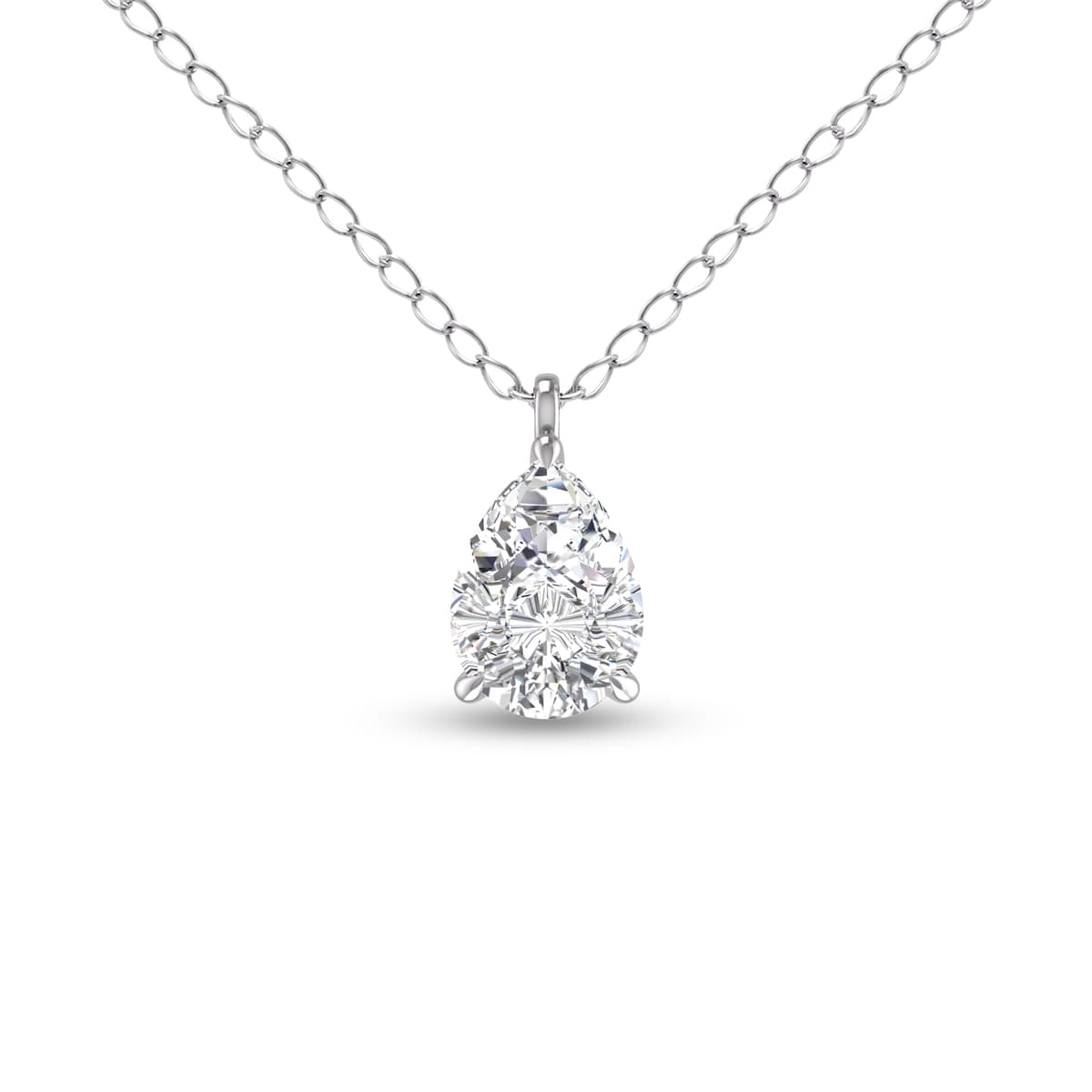 Lab Grown 3/4 Carat Pear Solitaire Diamond Pendant in 14K White Gold