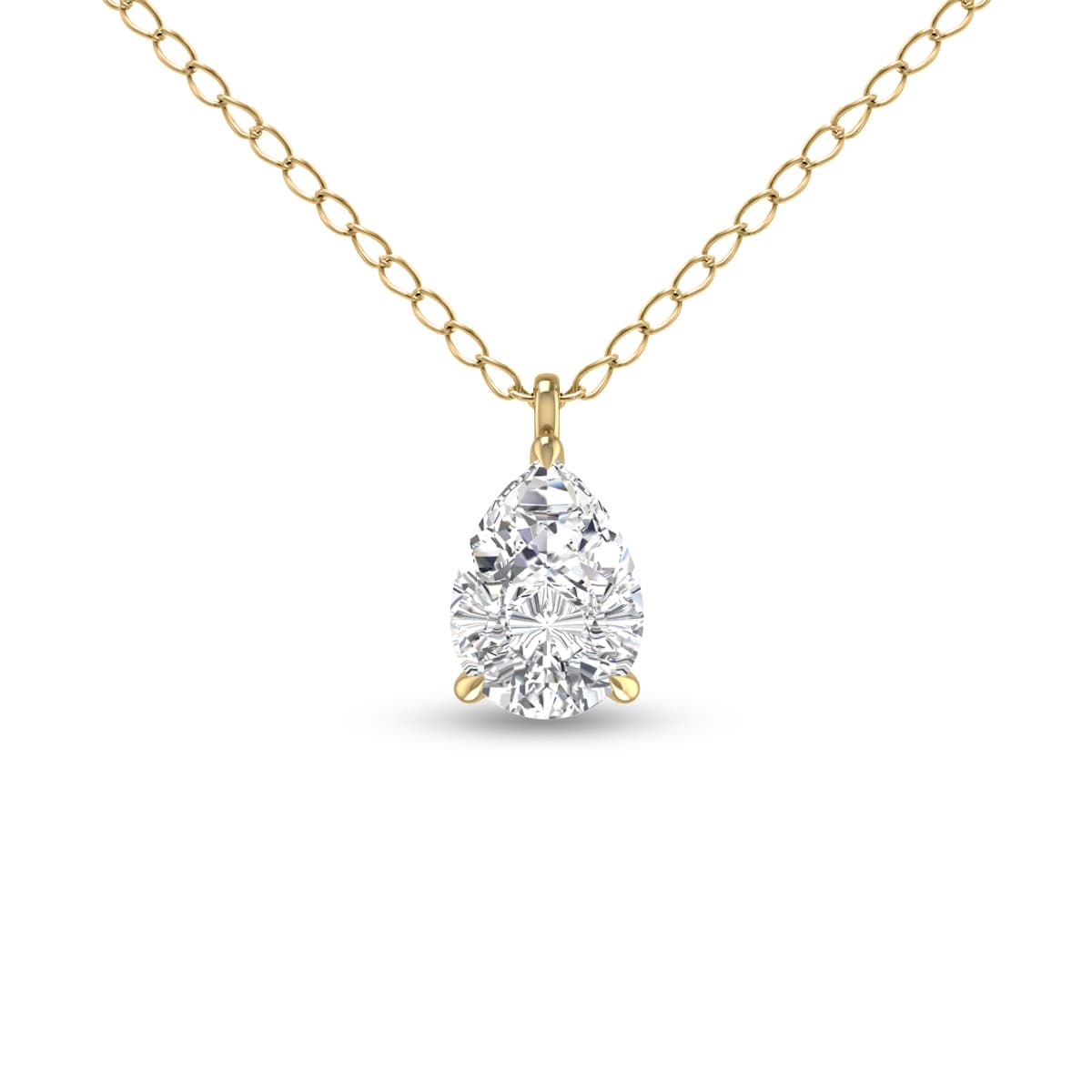 Lab Grown 1 Carat Pear Solitaire Diamond Pendant in 14K Yellow Gold