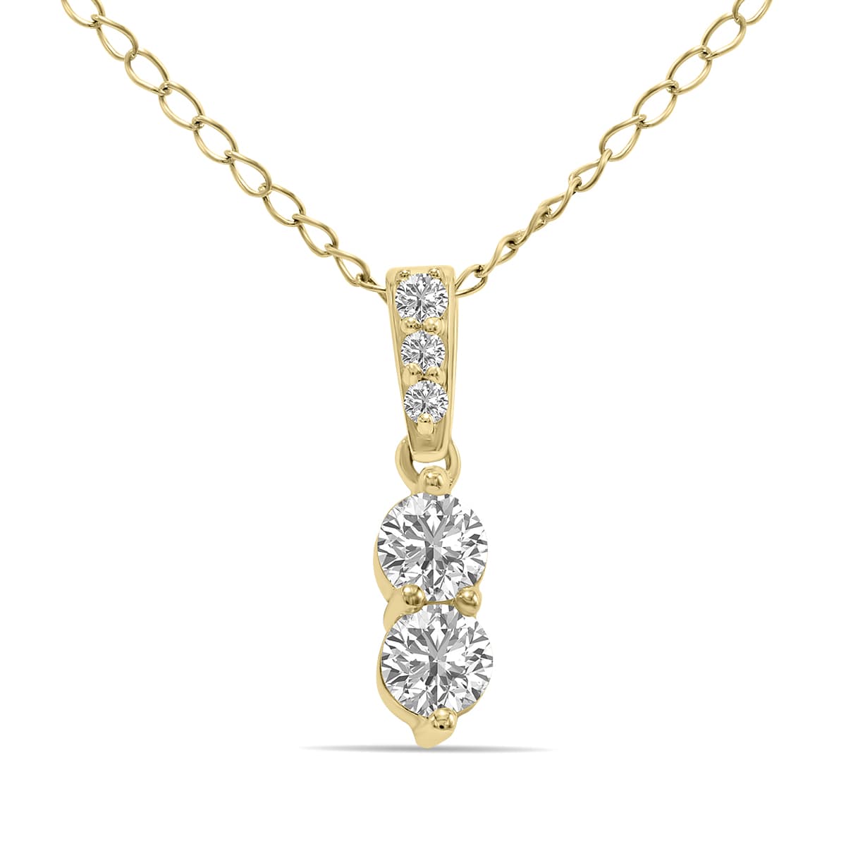 1/4 CTW Two Stone Drop Lab Grown Diamond Pendant in 10K Yellow Gold (F-G Color, VS1- VS2 Clarity)