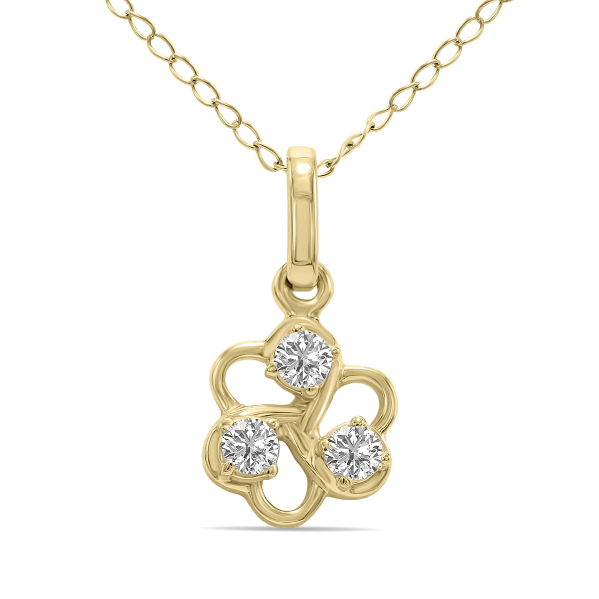 1/7 CTW Three Stone Flower Lab Grown Diamond Pendant in 10K Yellow Gold (F-G Color, VS1- VS2 Clarity)