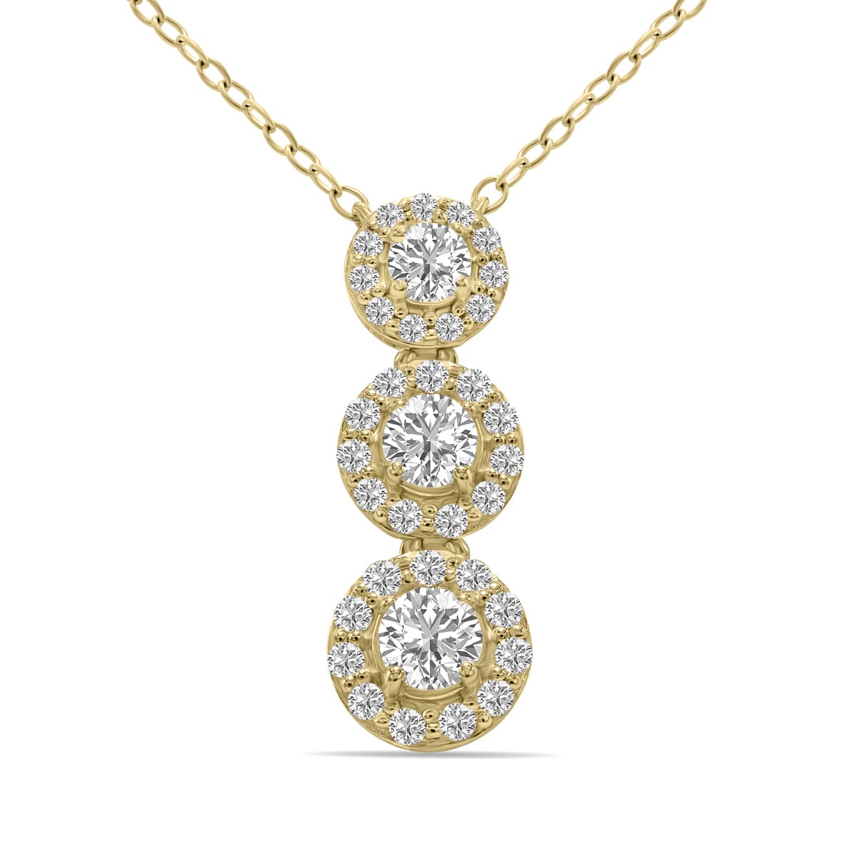 3/4 CTW Three Stone Lab Grown Diamond Pendant in 10K Yellow Gold (F-G Color, VS1- VS2 Clarity)