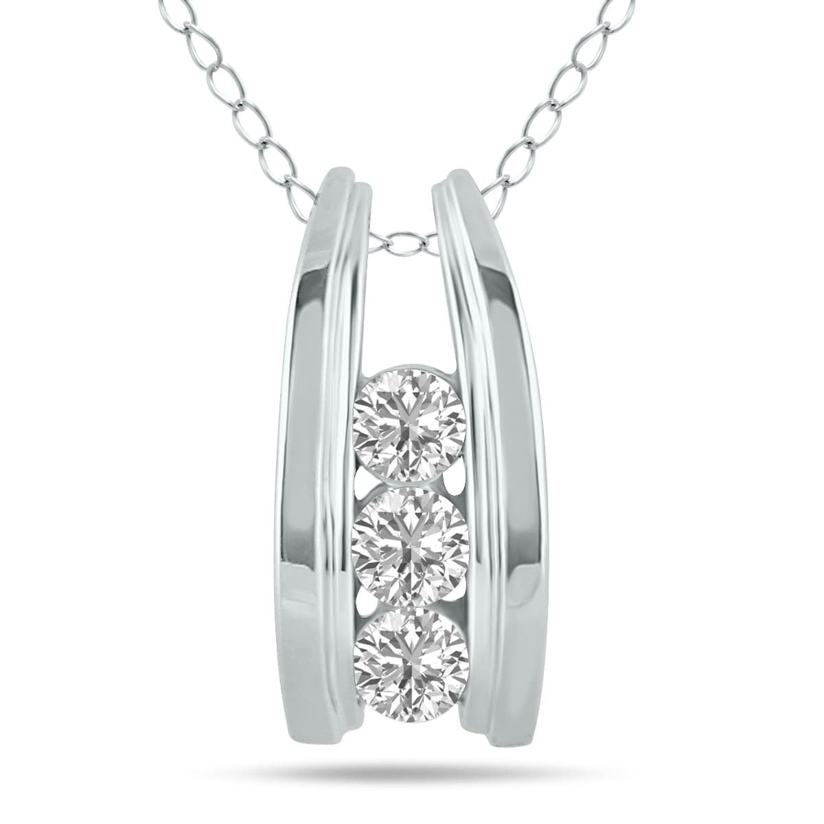 1/2 CTW Three Stone Lab Grown Diamond Ladder Pendant in 10K White Gold
