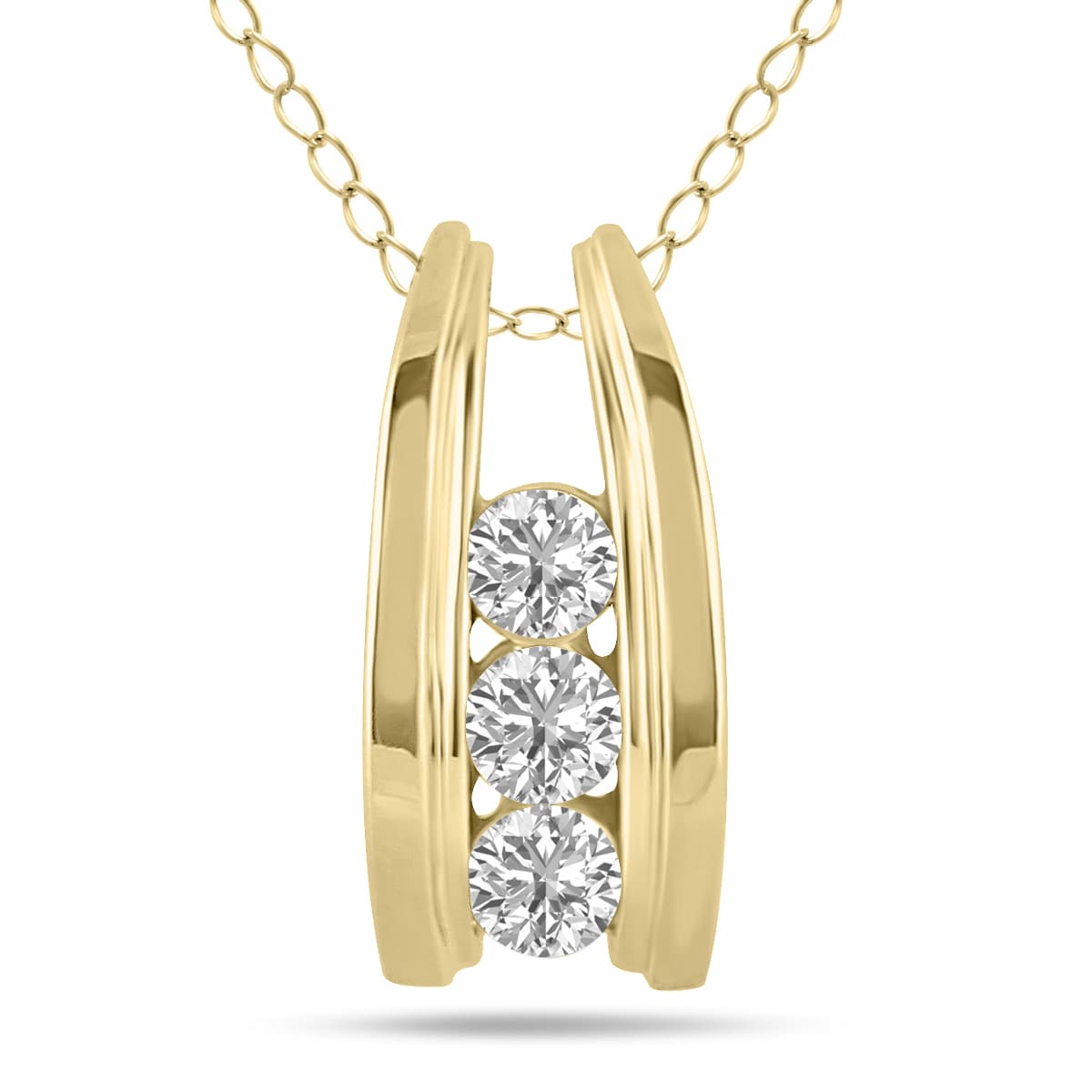 1/2 CTW Three Stone Lab Grown Diamond Ladder Pendant in 10K Yellow Gold