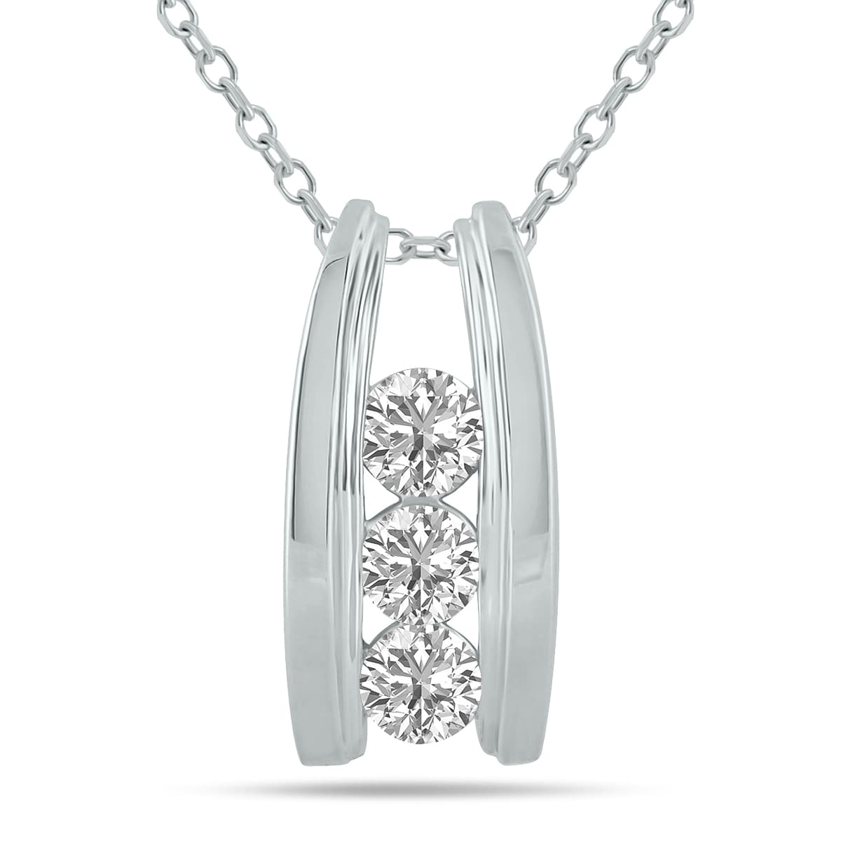 2 CTW Three Stone Lab Grown Diamond Ladder Pendant in 10K White Gold