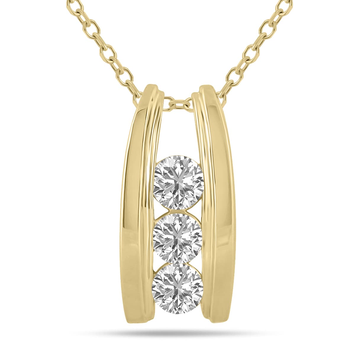 2 CTW Three Stone Lab Grown Diamond Ladder Pendant in 10K Yellow Gold