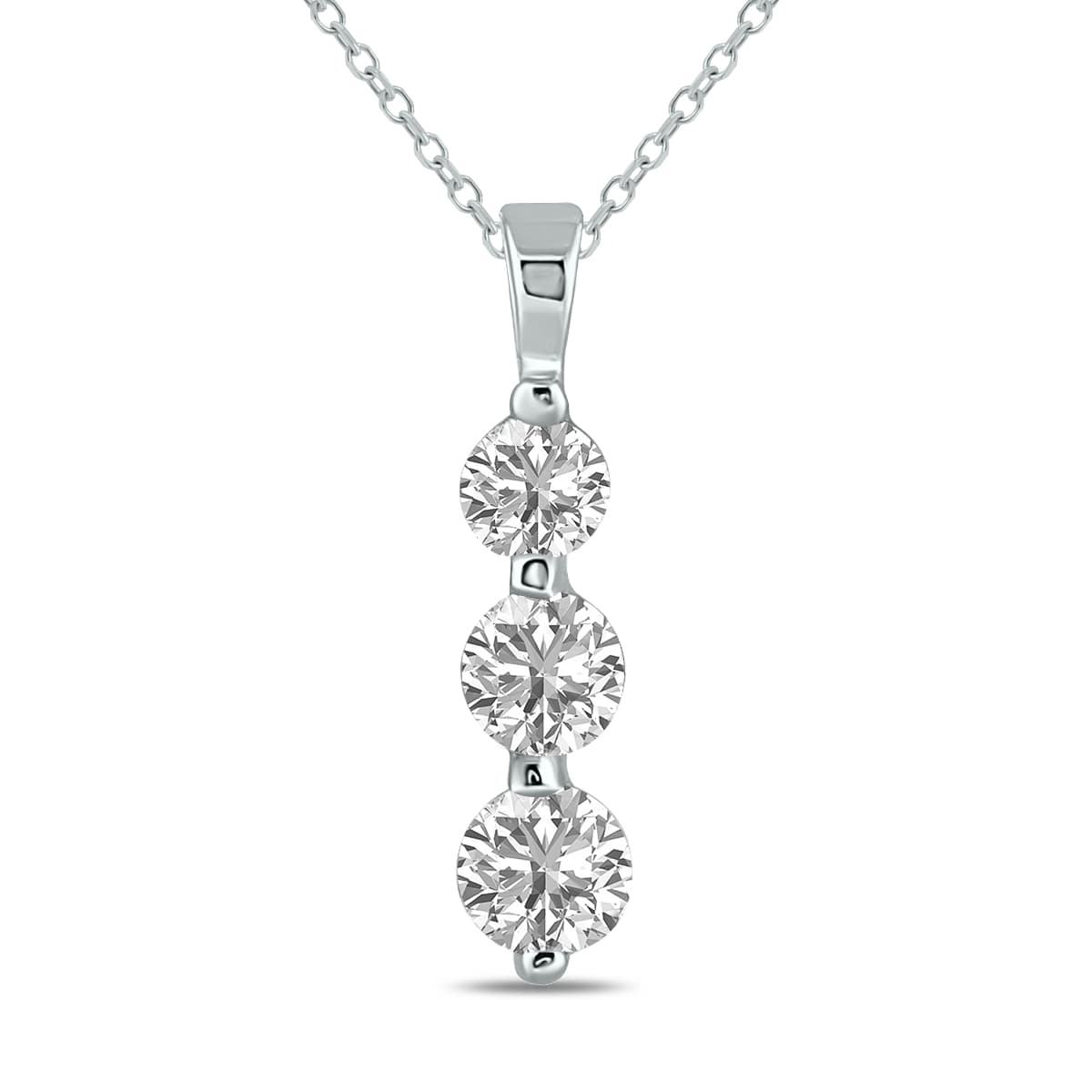 2 CTW Lab Grown Diamond Three Stone Snow Pendant in 10K White Gold
