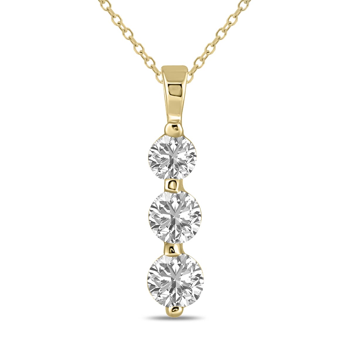 2 CTW Lab Grown Diamond Three Stone Snow Pendant in 10K Yellow Gold