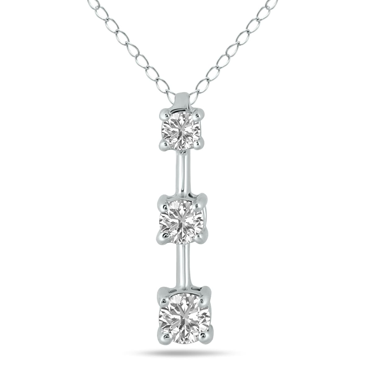 1/2 CTW Three Stone Lab Grown Diamond Bar Pendant in 10K White Gold