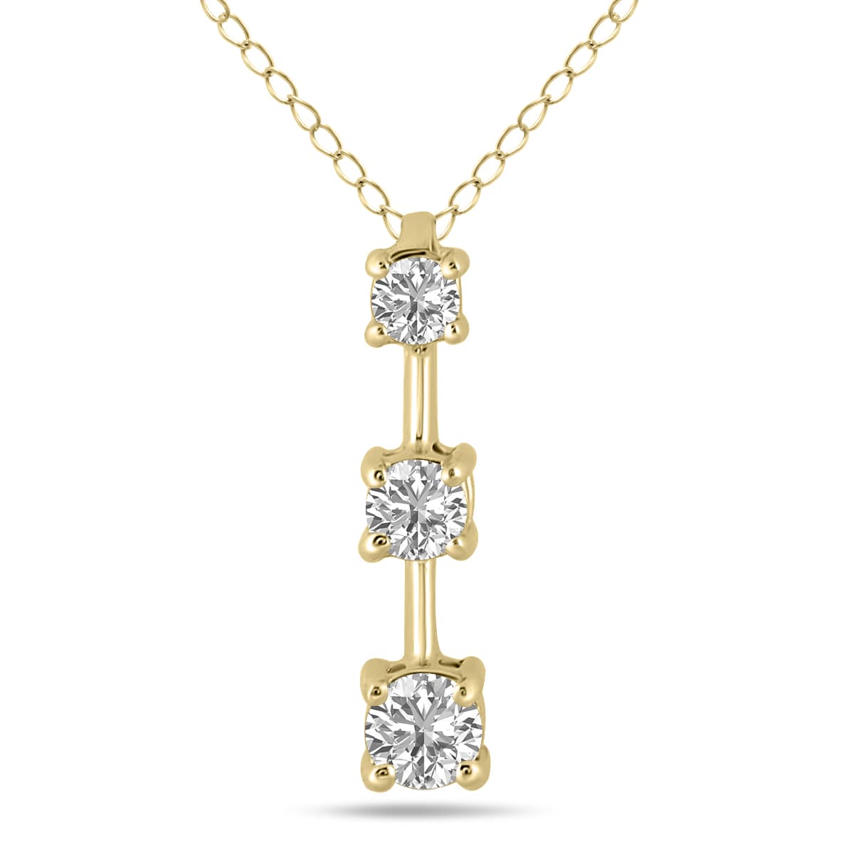 1/2 CTW Three Stone Lab Grown Diamond Bar Pendant in 10K Yellow Gold
