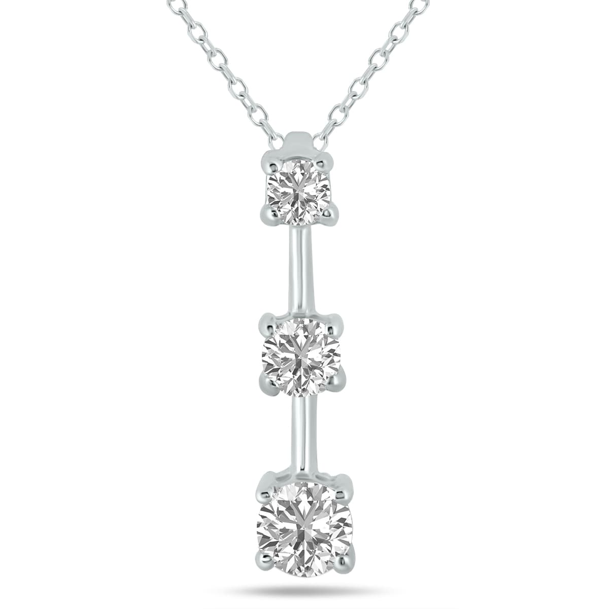 2 CTW Three Stone Lab Grown Diamond Bar Pendant in 10K White Gold