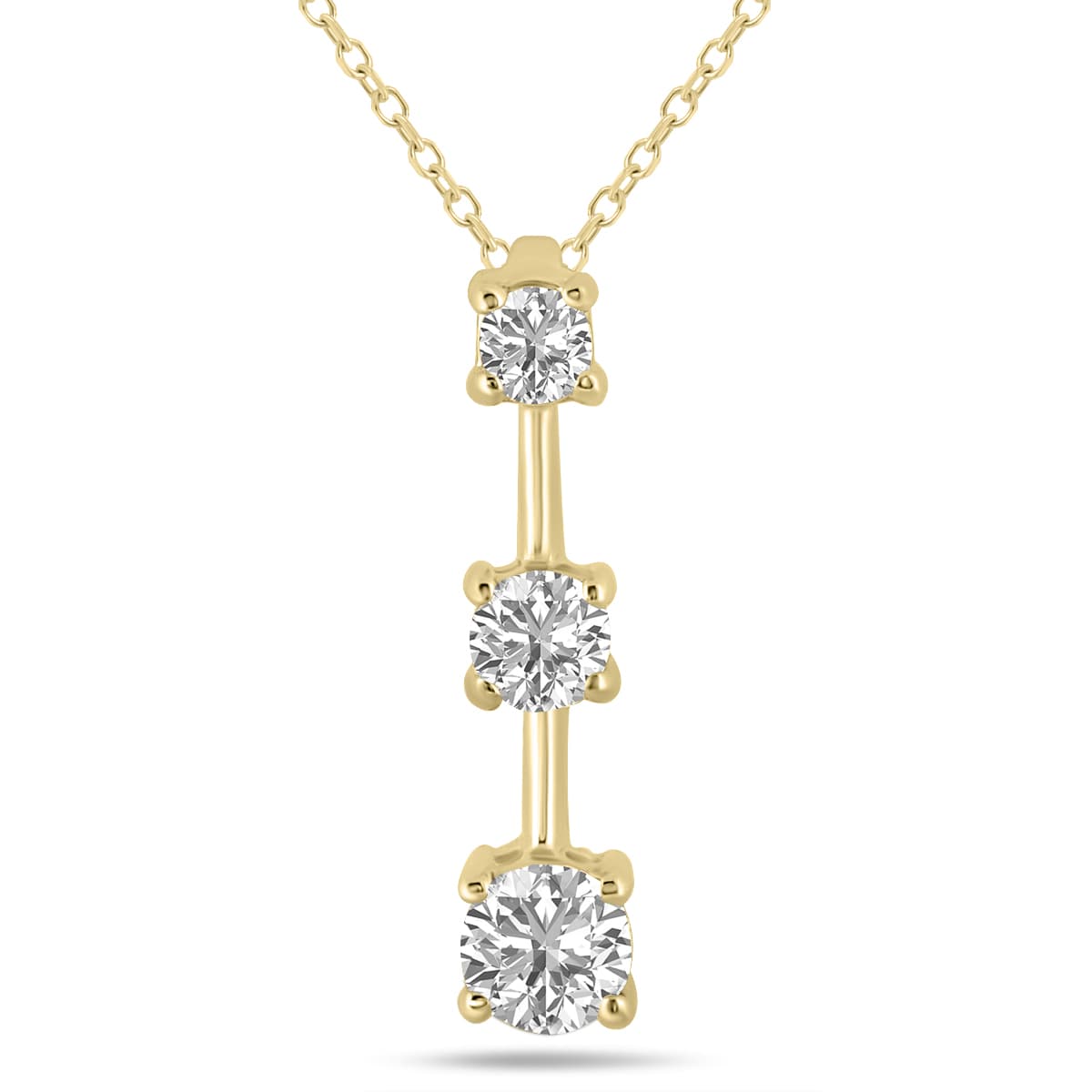2 CTW Three Stone Lab Grown Diamond Bar Pendant in 10K Yellow Gold