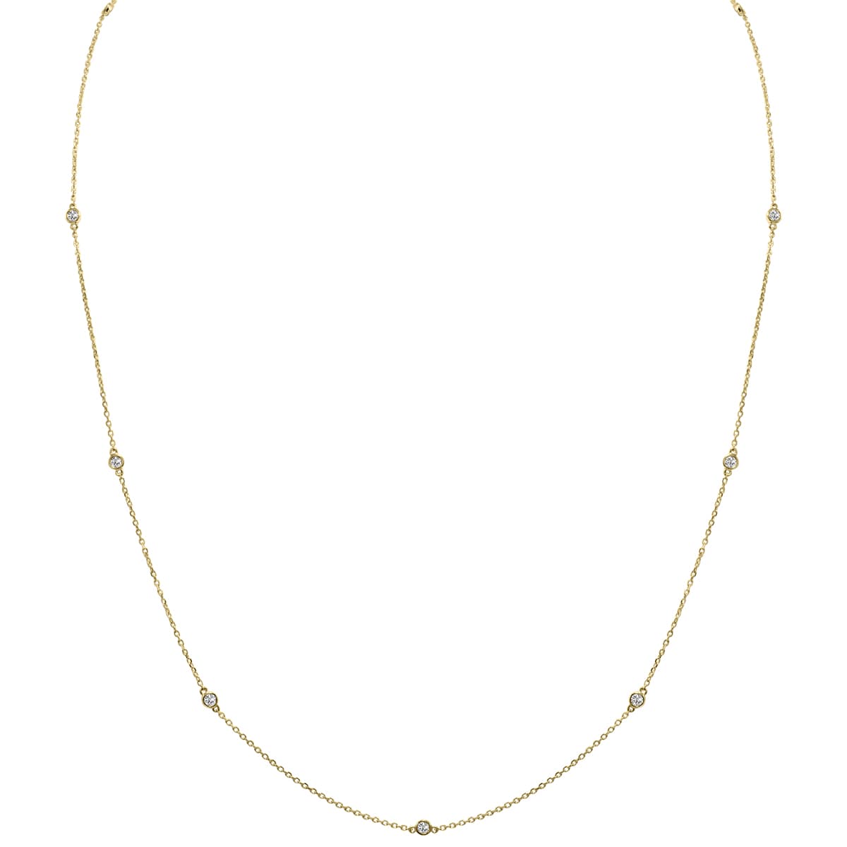 0.25 Carat TW Bezel Set Lab Grown Diamond Station Necklace in 14K Yellow Gold
