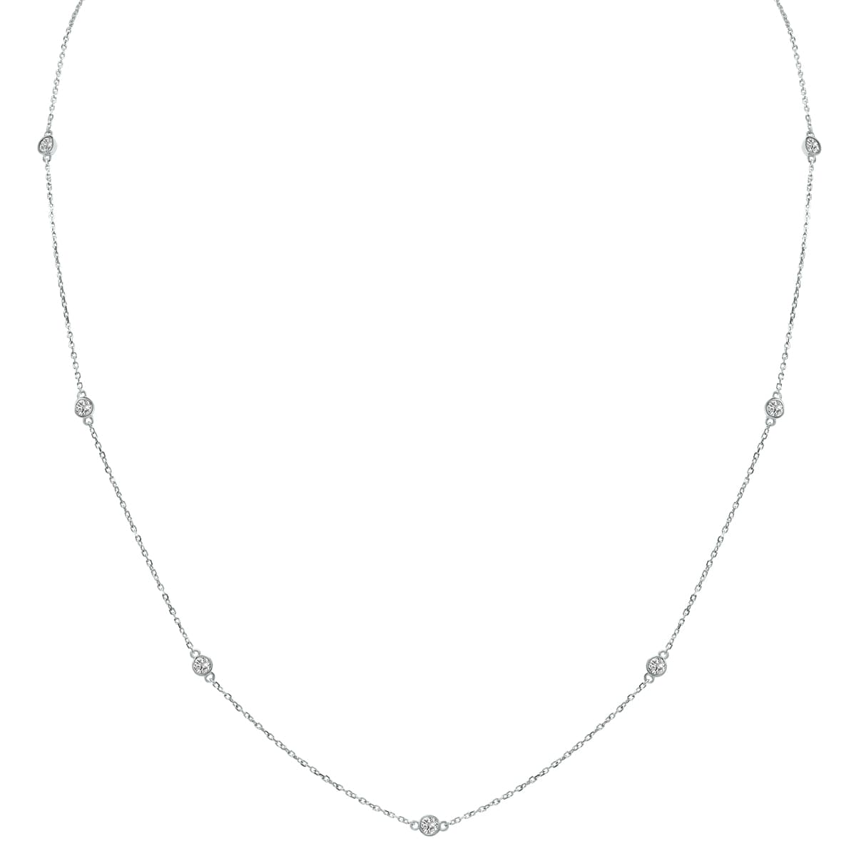 0.50 Carat TW Bezel Set Lab Grown Diamond Station Necklace in 14K White Gold