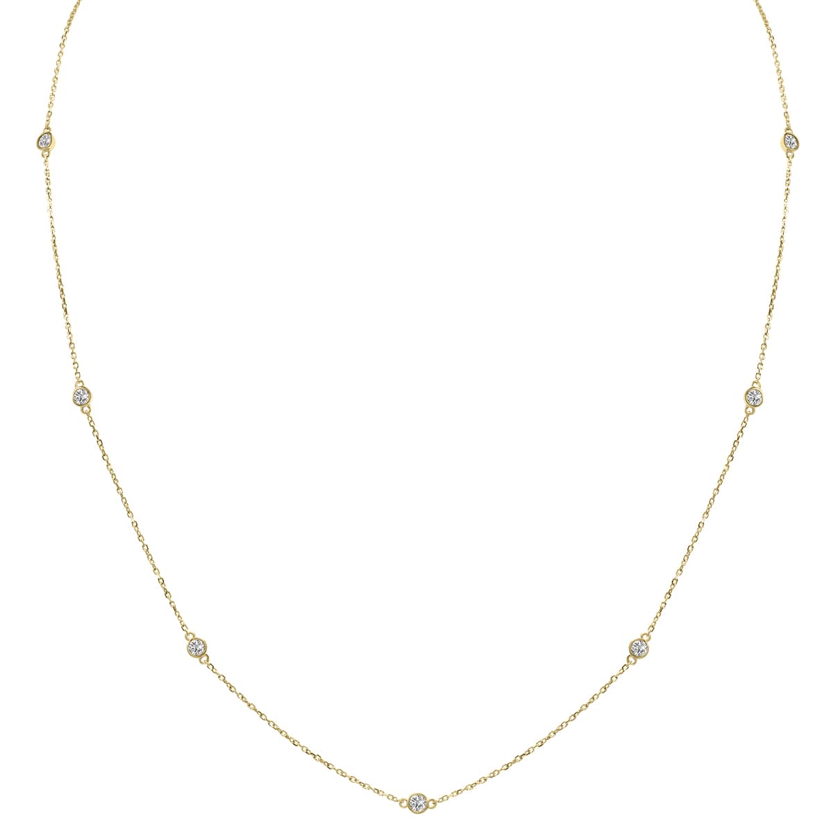 0.50 Carat TW Bezel Set Lab Grown Diamond Station Necklace in 14K Yellow Gold