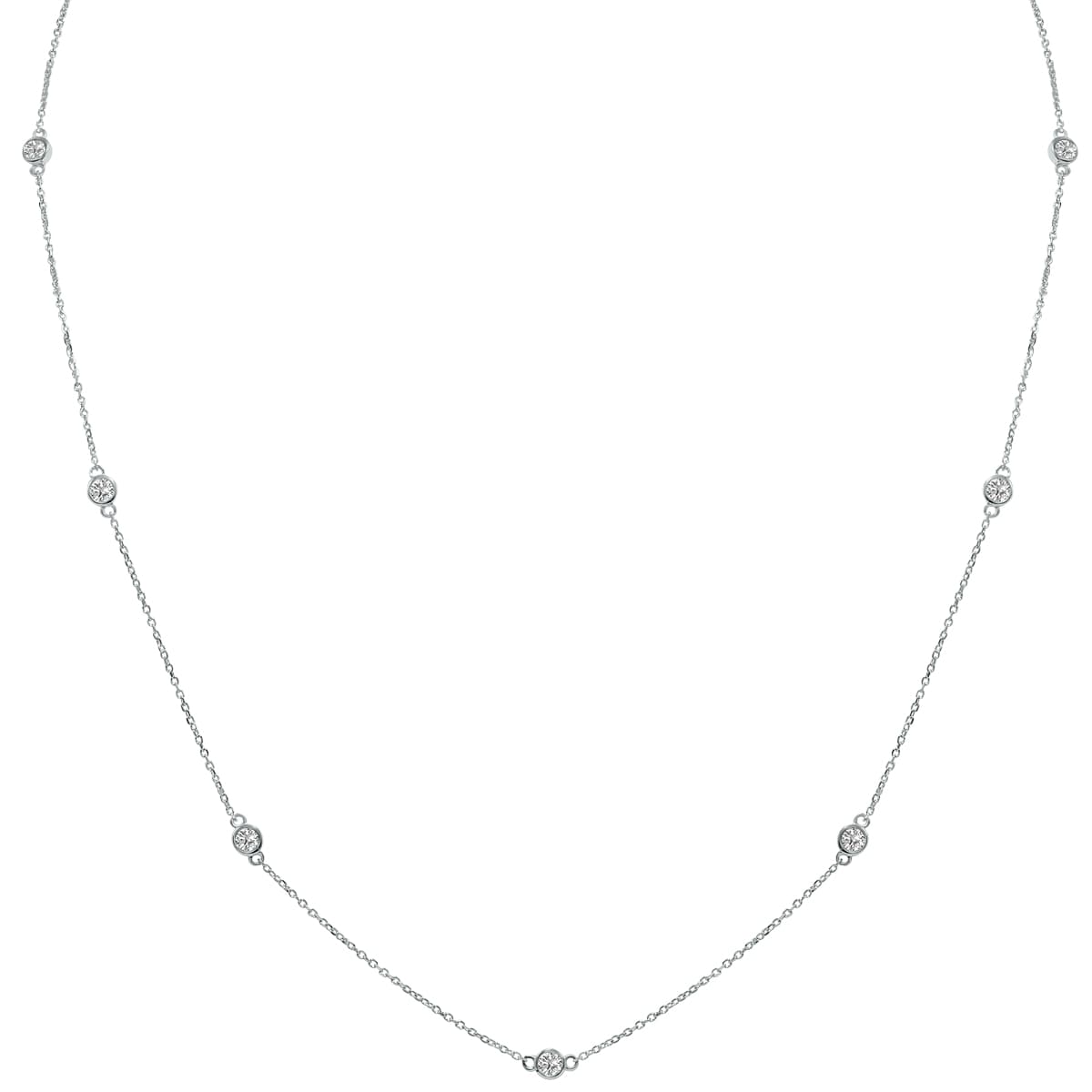 0.75 Carat TW Bezel Set Lab Grown Diamond Station Necklace in 14K White Gold