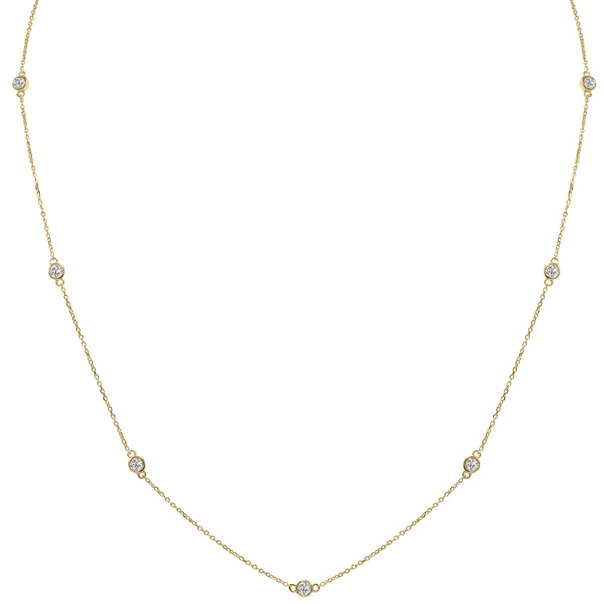 0.75 Carat TW Bezel Set Lab Grown Diamond Station Necklace in 14K Yellow Gold