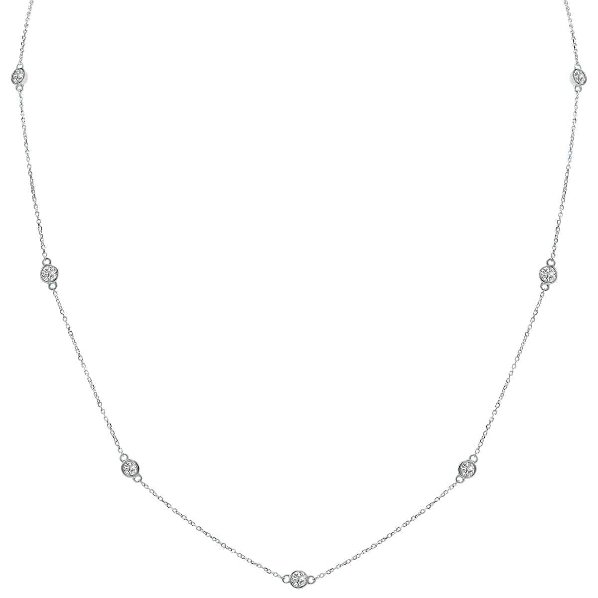 1 Carat TW Bezel Set Lab Grown Diamond Station Necklace in 14K White Gold