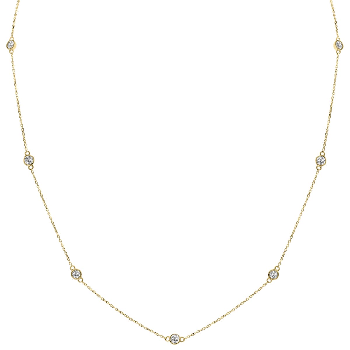 1 Carat TW Bezel Set Lab Grown Diamond Station Necklace in 14K Yellow Gold