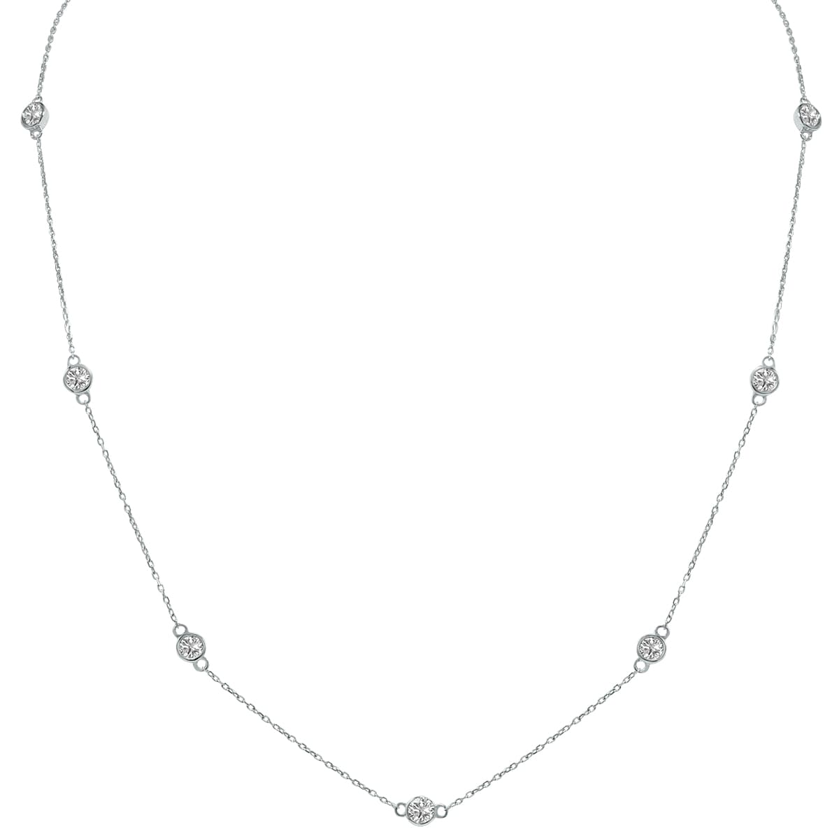 1.50 Carat TW Bezel Set Lab Grown Diamond Station Necklace in 14K White Gold