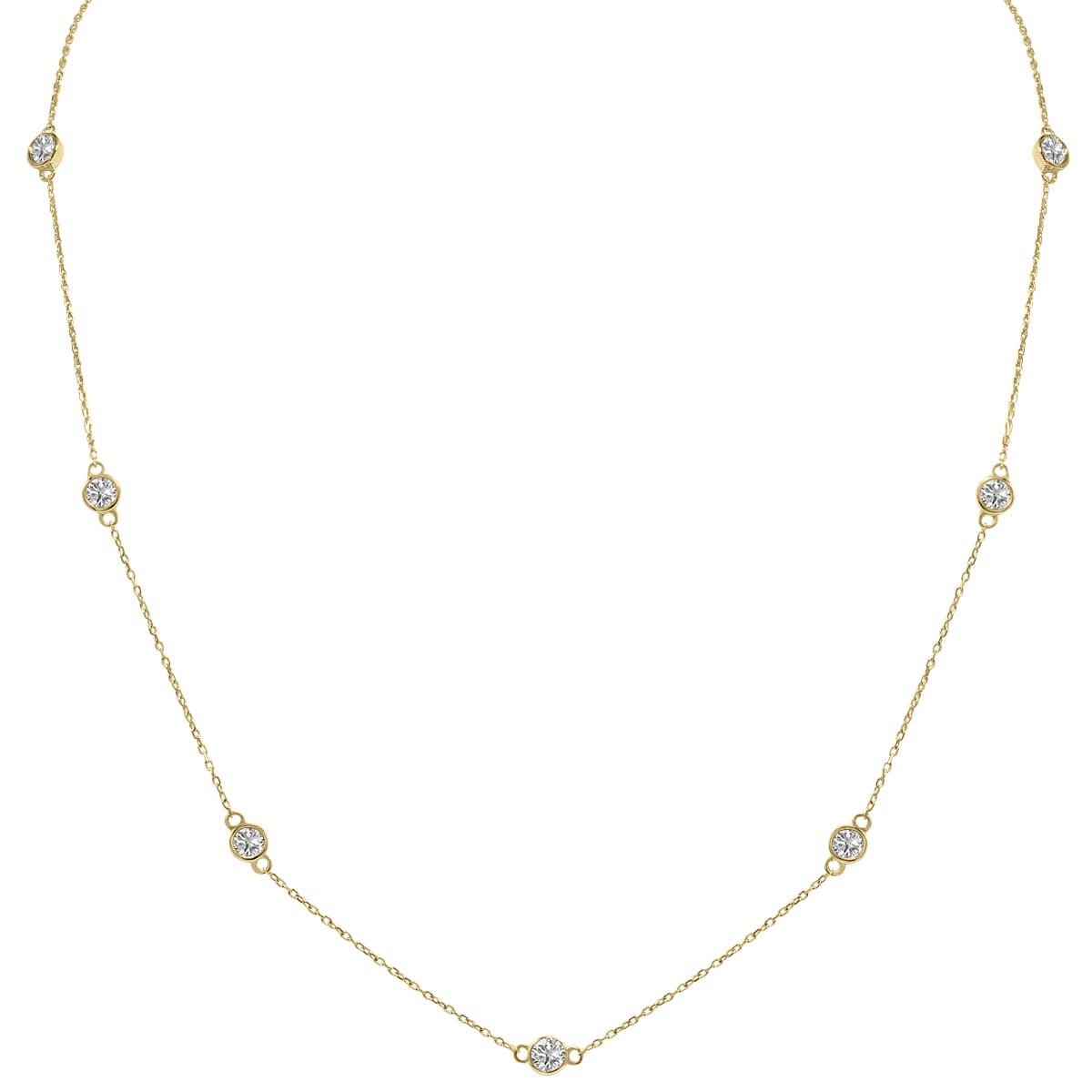 1.50 Carat TW Bezel Set Lab Grown Diamond Station Necklace in 14K Yellow Gold