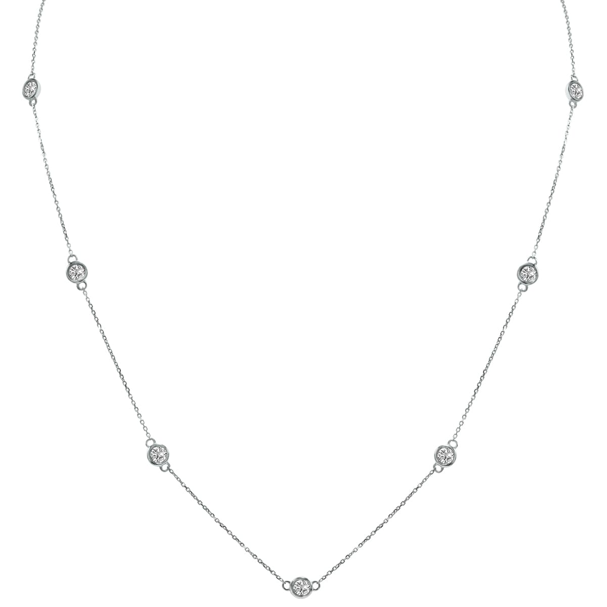 2 Carat TW Bezel Set Lab Grown Diamond Station Necklace in 14K White Gold