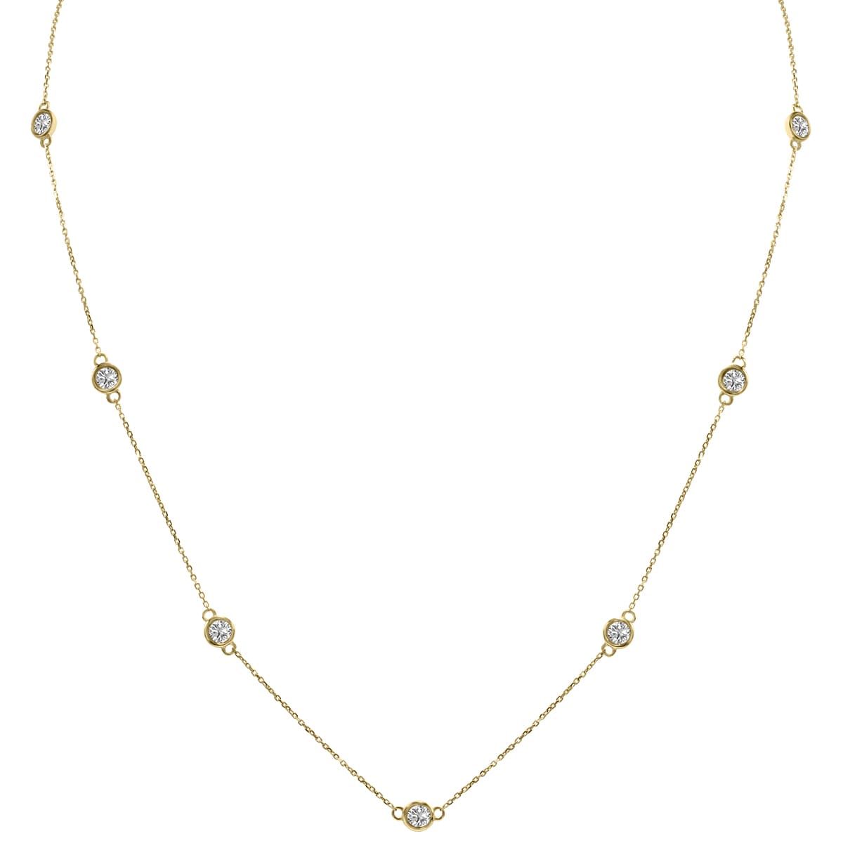 2 Carat TW Bezel Set Lab Grown Diamond Station Necklace in 14K Yellow Gold