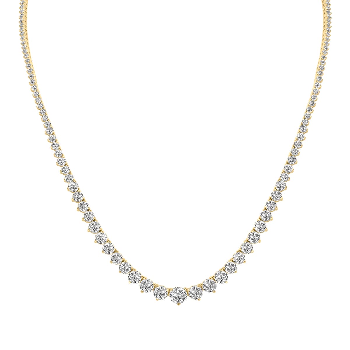 10 Carat TW Graduated Lab Grown Diamond Tennis Necklace in 14K Yellow Gold