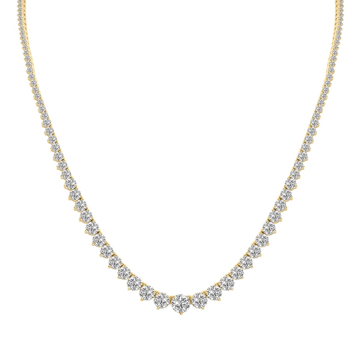 15 Carat TW Graduated Lab Grown Diamond Tennis Necklace in 14K Yellow Gold