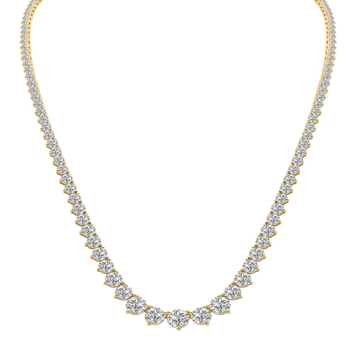25 Carat TW Graduated Lab Grown Diamond Tennis Necklace in 14K Yellow Gold